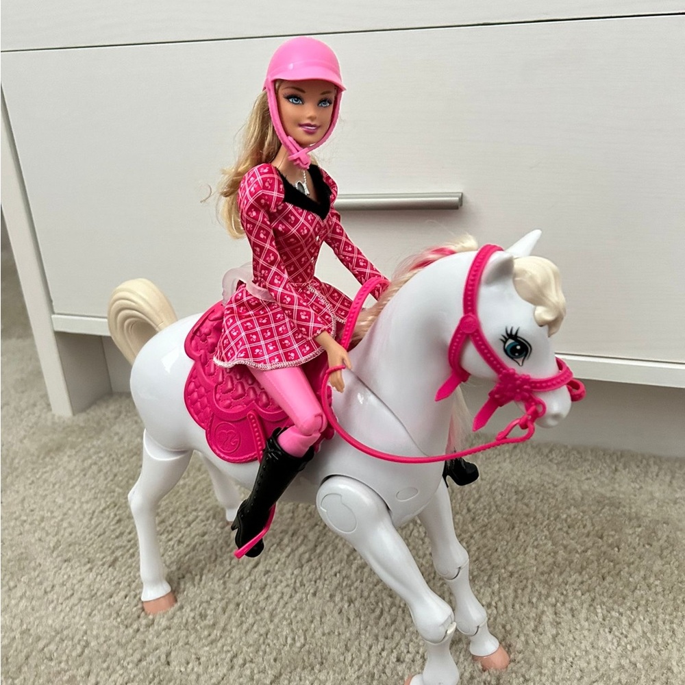 Barbie Pink and White Riding Doll Set